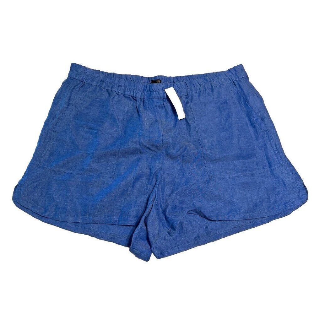 NWT J Crew Linen Tropez Shorts Womens XXL blue Pull On Comfy Beachy Casual